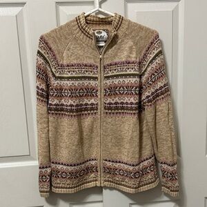 Tiara Beige Zip-Up Knit Sweater with Subtle Rust Accents